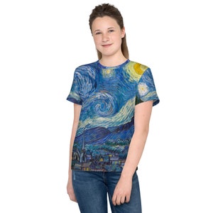 Vincent van Gogh  Starry Night  Youth crew neck t-shirt - Aesthetic Inspired Fashion Vintage Art Print Gift for Art Lover
