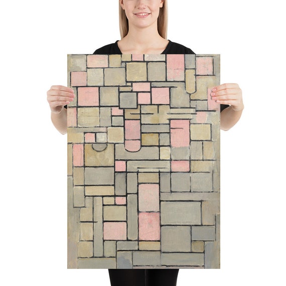 Poster - Wall Art - Home Decor - Mondriaan  Composition in Pink and Grey - Aesthetic Inspired Wall Art Vintage Art Print Gift for Art Lover