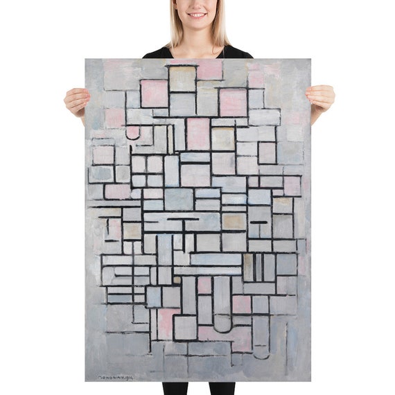 Poster - Wall Art - Home Decor - Piet Mondrian  Composition in Grey and Pink - Wall Art Art