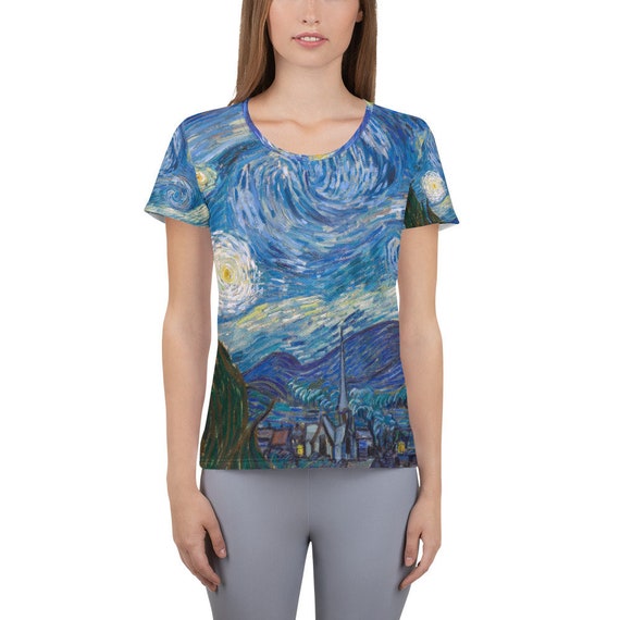 Vincent van Gogh  Starry Night  All-Over Print Women's Athletic T-shirt - Aesthetic Inspired Fashion Vintage Art Print Gift for Art Lover