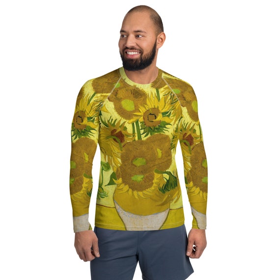 Men's Rash Guard  Vincent van Gogh  SunFlowers in a Vase - Aesthetic Inspired Fashion Vintage Art Print Gift for Art Lover