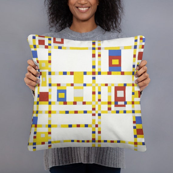 Basic Decorative Pillow  Mondriaan  Broadway Boogie Woogie - Aesthetic Inspired Fashion Vintage Art Print Gift for Art Lover