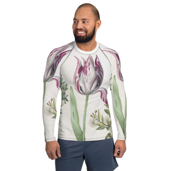 Men's Rash Guard  Maria Sibylla Merian  Tulip, two Branches of Myrtle and two Shells - Fashion Art