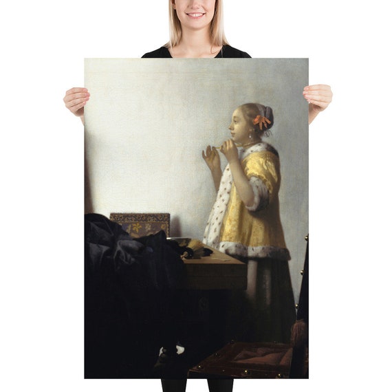 Poster - Wall Art - Home Decor - Johannes Vermeer  Woman with a Pearl Necklace - Wall Art Art