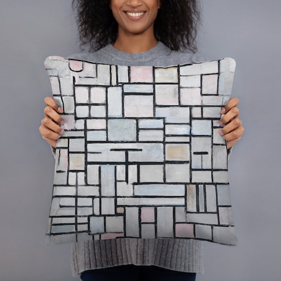 Basic Decorative Pillow. Mondriaan, Composition in Grey and Pink - Fashion Art