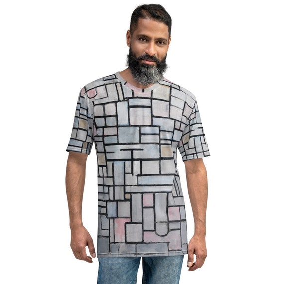 Men's T-shirt  Mondriaan  Composition in Grey and Pink - Aesthetic Inspired Fashion Vintage Art Print Gift for Art Lover