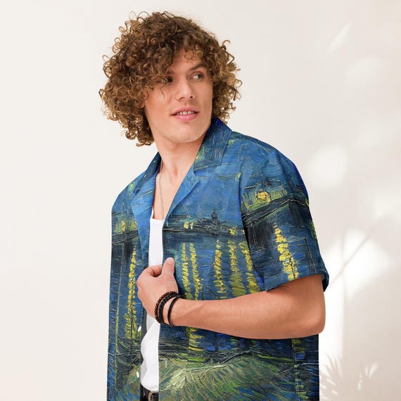 ENFOLD GOGH starry night shirt アロハ　シャツ Amazon.com: ENLACHIC Men's Van Gogh Starry Night Great Wave