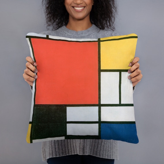 Basic Decorative Pillow  Mondriaan  Composition in Red, Yellow and Blue - Aesthetic Inspired Fashion Vintage Art Print Gift for Art Lover