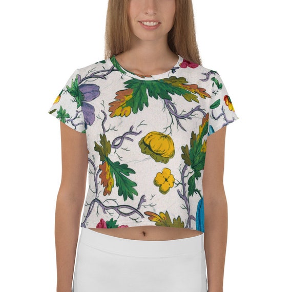 All-Over Print Crop Tee. Drawing Floral Design - Fashion Art