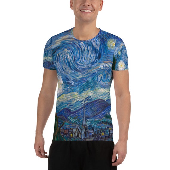 Vincent van Gogh  Starry Night  All-Over Print Men's Athletic T-shirt - Aesthetic Inspired Fashion Vintage Art Print Gift for Art Lover