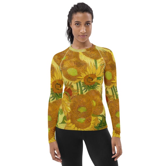 Women's Rash Guard  Vincent van Gogh  SunFlowers in a Vase - Aesthetic Inspired Fashion Vintage Art Print Gift for Art Lover