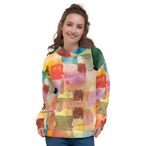 Bluza z kapturem unisex Paul Klee Colorful Rythm - Estetyczna inspirowana modą, vintage'owym nadrukiem artystycznym Prezent dla miłośnika sztuki