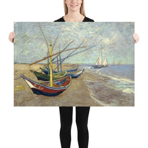 Póster - Arte de pared - Decoración del hogar - Barcos de pesca de Vincent van Gogh en la playa de Les Saintes-Maries-de-la-Mer - Arte de pared
