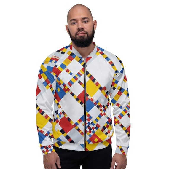 Unisex Bomber Jacket  Mondriaan  Victory Boogie Woogie - Aesthetic Inspired Fashion Vintage Art Print Gift for Art Lover