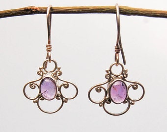 Fine Vintage Silver Earrings. With Amethyst gems.