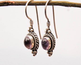 Fine Vintage Silver Earrings. Unique design With Amethyst gems.