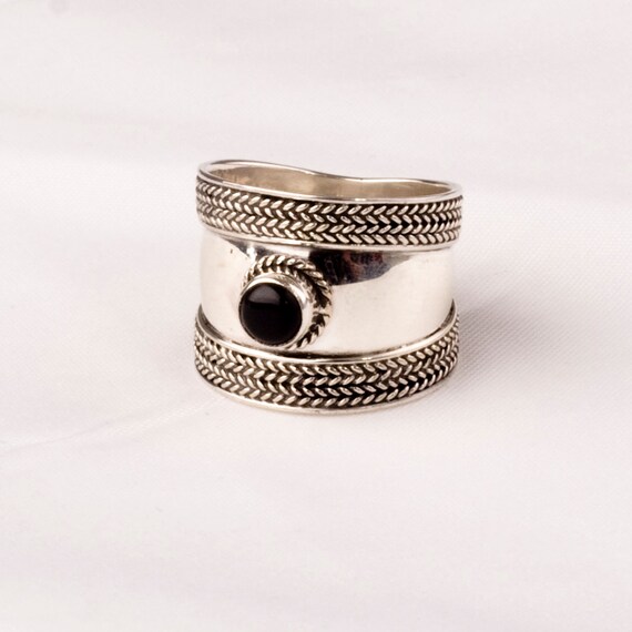Bali Bead Rope Edge Band Ring Extra Wide Antiqued and Polished Sterling Silver Bali Bead Rope Edge Band Ring Extra Wide Antiqued and Polished Sterling Silver