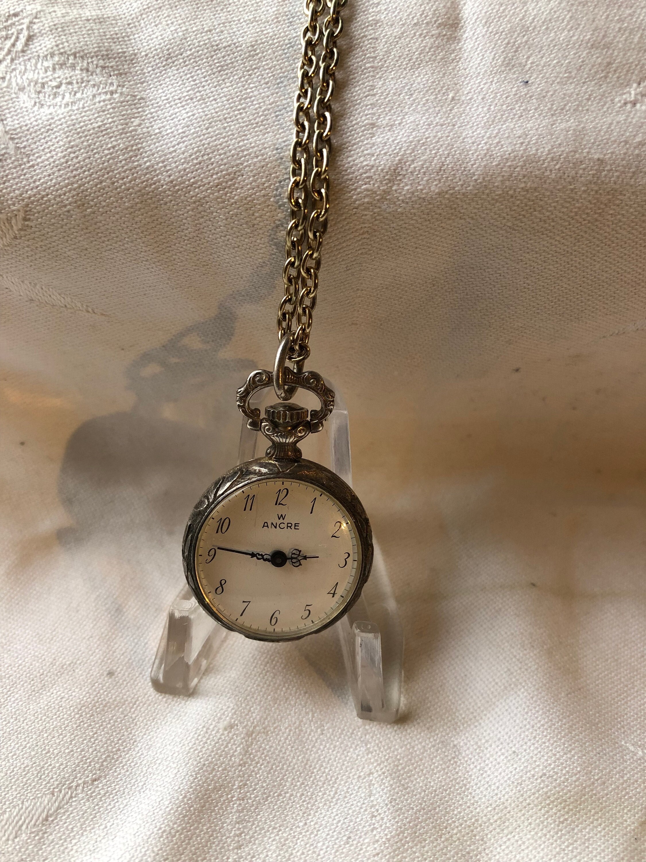 Vintage Ladies Silver Pocket Watch. on Long Chain. Working 