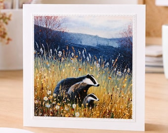 Badger Greeting Card - Handmade Wildlife Animal Stationery - Blank Inside