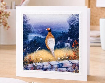 Handmade Pheasant Greeting Card - Wildlife Bird Stationery - Blank Inside