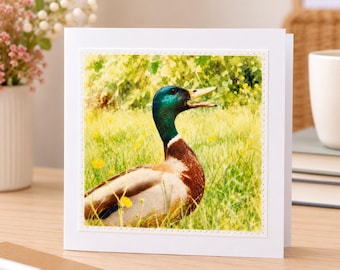 Mallard Duck Greeting Card - Handmade Fabric Print Wildlife Card