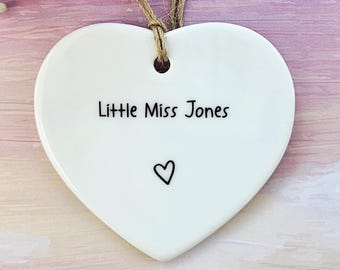 Personalised New Baby Girl Gift - Baby Shower - Ceramic Heart Ornament