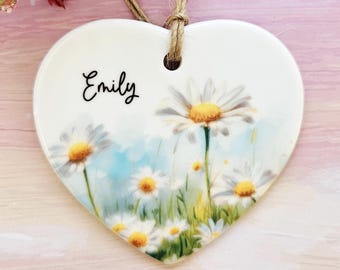 Personalised April Birth Flower Ceramic Ornament - Daisy Birthday Gift For Her
