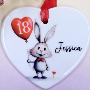 Cadeau pour 18e anniversaire, Cadeau personnalisé, 18 ans aujourd&#39;hui, Cadeau pour elle, Céramique, Lapin, Décoration de 18e anniversaire, Cadeau d&#39;anniversaire, Boîte cadeau incluse