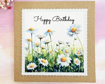 Handmade Daisy Birthday Card,  Fabric Floral Design, Nature Inspired Greeting