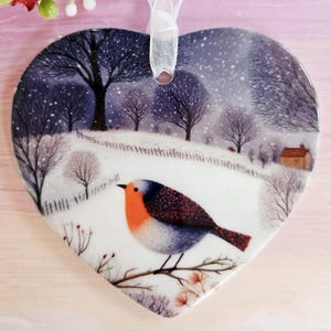 Robin Ceramic Ornament - English Countryside Winter Scene