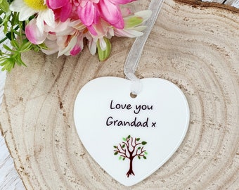 Love You Grandad | Keepsake For Grandad | Ceramic Heart Gift | Grandad Birthday Gift | Special Grandad | Hanging Heart Decoration