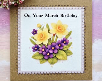 March Birth Flower Birthday Card – Daffodil Handmade Floral Greeting