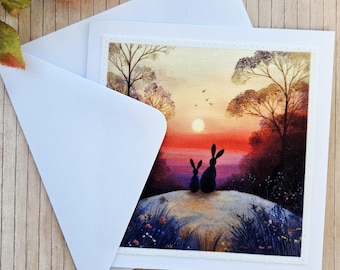 Hare Greeting Card, Thinking of You, Birthday, Friendship, Woodland Animal, Blank Inside