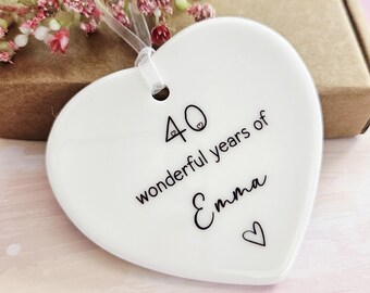 Personalised 40th Birthday Ceramic Ornament - Custom Milestone Keepsake - Gift Box Included