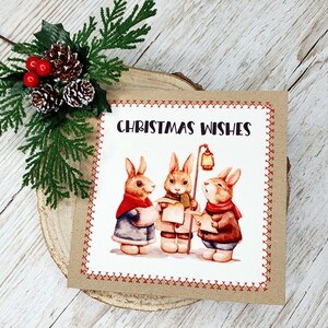 Auguri di Natale / Cartolina di Natale di Carol Singers / Cartolina fatta a mano / Ti auguro un buon Natale / A qualcuno di speciale / Conigli