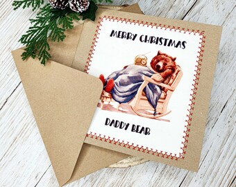 Merry Christmas Daddy Bear | Handmade Cards |  To Dad At Christmas | Christmas Card For Dad | Merry Christmas Dad