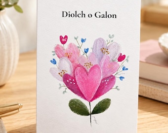 Diolch o Galon  - Welsh Thank You Card - Floral Handmade Greeting Card - A6