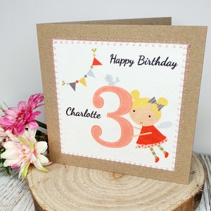 3 Oggi / Biglietto personalizzato / Buon Compleanno / Buon 3° Compleanno / Buon Compleanno Bambina / Biglietto 3° Compleanno / 3° Compleanno / Fate