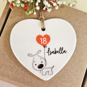 Joyeux 18e anniversaire | 18e anniversaire | Souvenir du 18e | cadeau pour elle | Coeur en céramique | Chien | Montgolfière