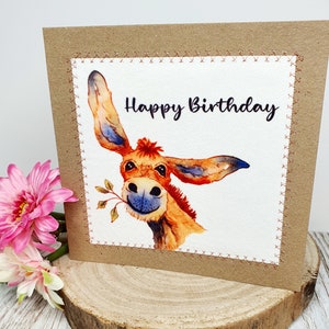 Burro / Tarjeta de cumpleaños / Animal / Tarjeta de felicitación / Tarjeta de cumpleaños de burro / Hecho a mano / Tarjeta de cumpleaños de burro