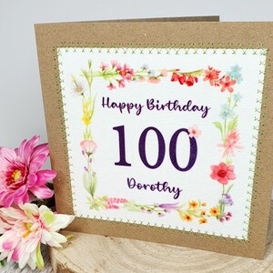 Carte 100e anniversaire | 100e anniversaire | Carte de voeux | Personnalisé | Carte d'anniversaire | 100 | Jolies fleurs sauvages | Fleuri | Fleurs