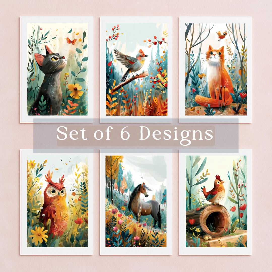 Whimsical Animal Card Set – Blank Note Cards - Illustrated Greeting ...
