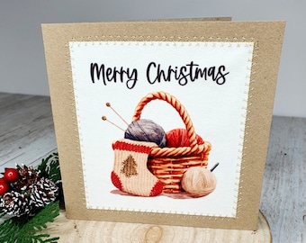 Merry Christmas Card | Love Knitting Christmas Card | Greetings Card For Knitter | Rustic Christmas | Friend At Christmas