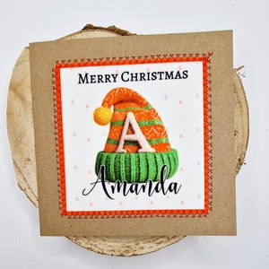 Gebreide muts, gepersonaliseerd, vrolijk kerstfeest, kerstkaart, handgemaakt, wenskaart, voor een speciaal iemand, muts, Kerstmis