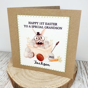 La première carte de Pâques du petit-fils | | personnalisé 1ère carte de Pâques | Joyeuses Pâques | Spécial petit-fils | Lapin de Pâques | Lapin | Fait main
