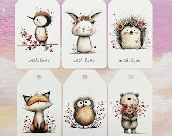 Woodland Forest Animals Gift Tags - Set of 6 Whimsical Designs