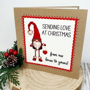 Invio di amore a Natale / Dalla nostra casa alla tua / Gnomo / Biglietto di Natale / Biglietto d'auguri / Fatto a mano / Personalizzato