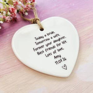 Sentimental wedding keepsake for Mum featuring today a bride tomorrow a wife quote.