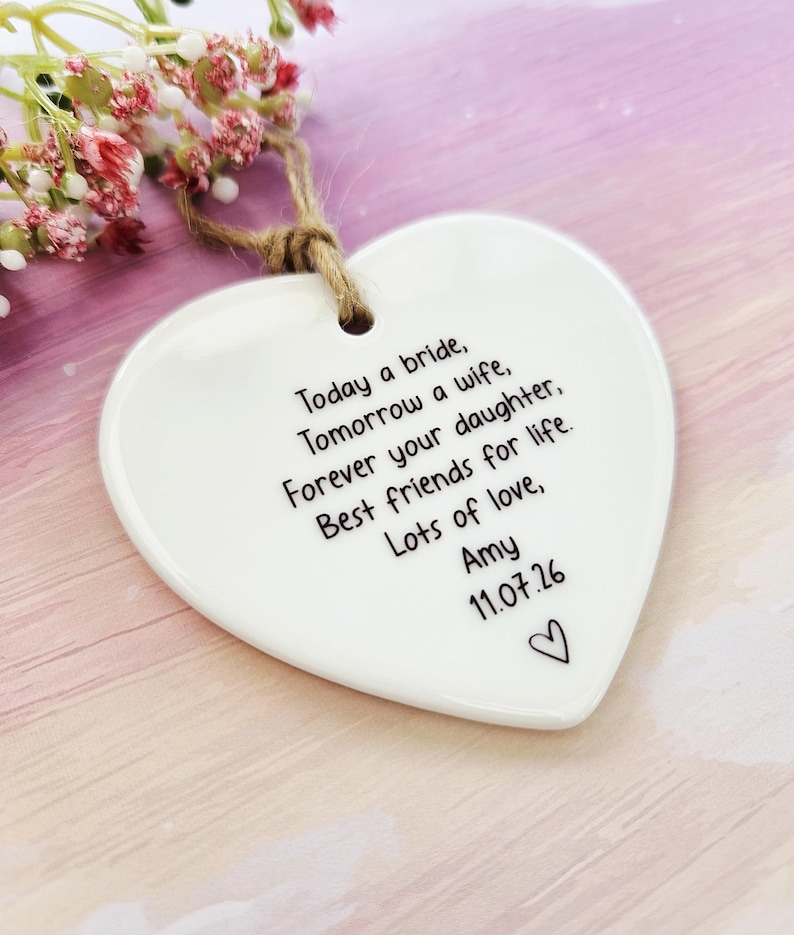 Sentimental wedding keepsake for Mum featuring today a bride tomorrow a wife quote.