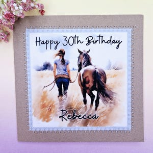 Carte 30e anniversaire, joyeux 30e anniversaire, amour chevaux, carte imprimée en tissu, fille, soeur, fait main